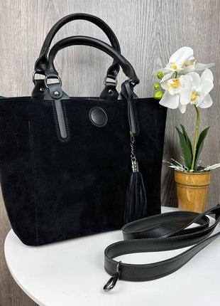 Большая женская замшевая сумка, сумочка натуральная замша черная r_10992 фото