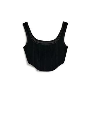 Чорний корсетний кроп топ, блуза з велюру6 фото
