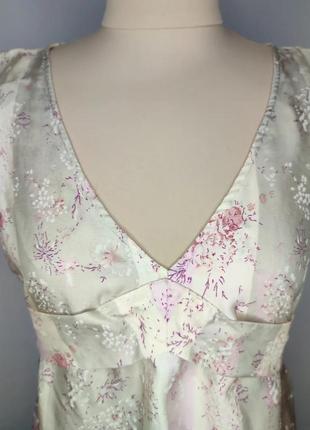 Топ, блуза шелковая, бежевая, цветочный принт5 фото