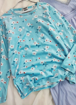 М'якенька блакитна піжама в квіточки2 фото