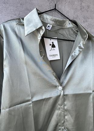 Сатиновая оливковая блуза офисная