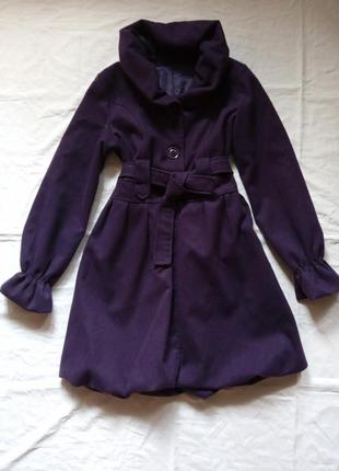 Пальто миди жіноче весняне демисезон подовжене шерстяне з поясом фіолетове тренч женский