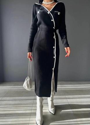 Женское трикотажное платье миди с декором, вязка, с разрезом, с длинным рукавом, длинное, асимметричное4 фото