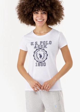 Белая женская коттоновая футболка us polo assn с лого