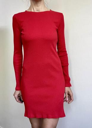 Червона сукня h&m в рубчик довгий рукав s бавовна8 фото