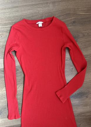 Червона сукня h&m в рубчик довгий рукав s бавовна5 фото