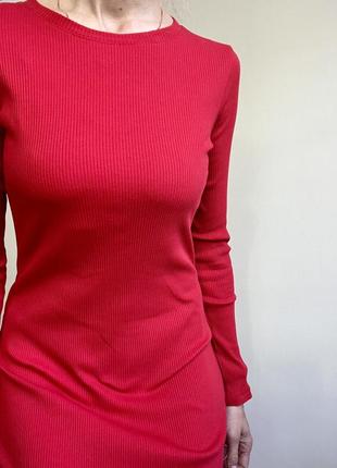 Червона сукня h&m в рубчик довгий рукав s бавовна9 фото