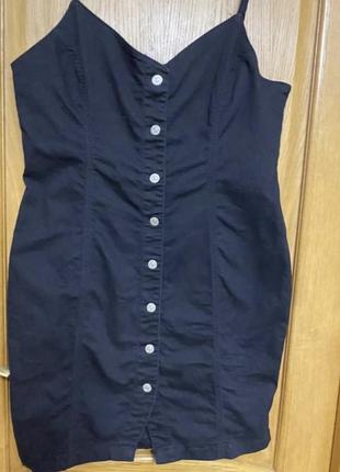 Чёрный модный тонкий джинсовый сарафан платье по фигуре 50-52 р7 фото