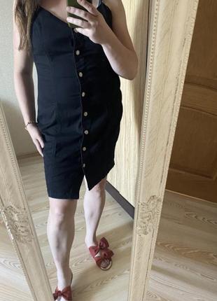 Чёрный модный тонкий джинсовый сарафан платье по фигуре 50-52 р2 фото