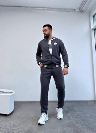 Костюм мужской кофта на молнии брюки на манжете графит8 фото