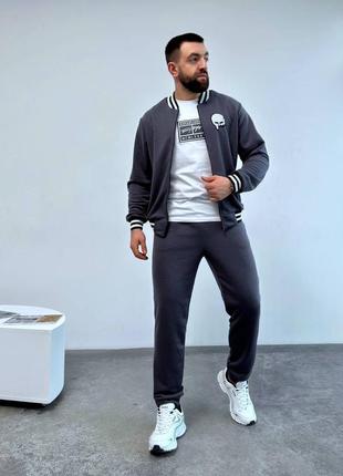 Костюм мужской кофта на молнии брюки на манжете графит3 фото