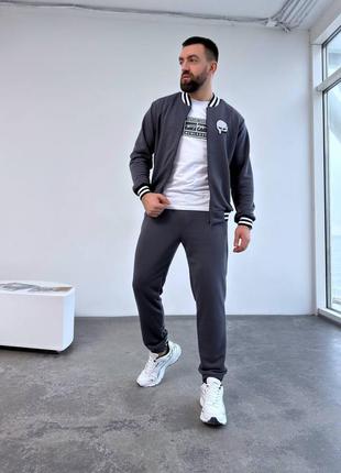 Костюм мужской кофта на молнии брюки на манжете графит5 фото