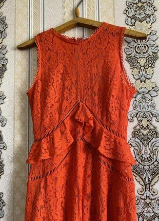 Стильное нарядное кружевное платье, длинное коралловое платье2 фото