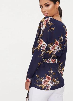 Брендовая блуза накидка кимоно на запах цветочный принт от plt