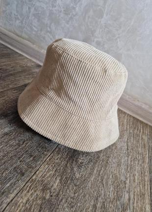 Бежева вельветова шляпа панама1 фото
