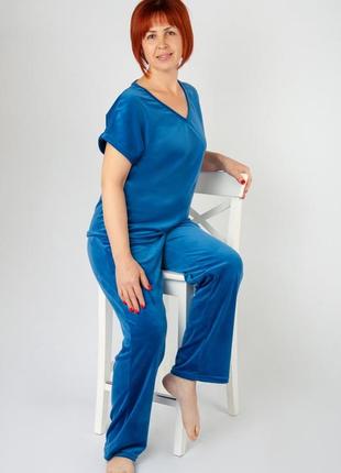 Женская велюровая пижама, домашний комплект велюровый футболка и брюки, комплект из велюра4 фото