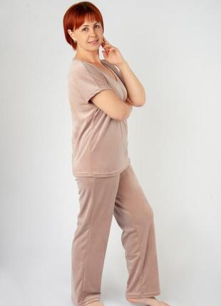 Женская велюровая пижама, домашний комплект велюровый футболка и брюки, комплект из велюра6 фото