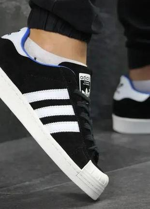 Чорно-білі кросівки кеди мокасини сліпони черевики чорні adidas marque aux 3 bandes