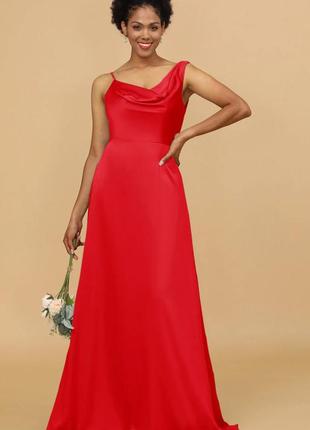 Макси платье красное атласное асимметричное shein curve plus 3xl батал длинное платье в пол с разрезом