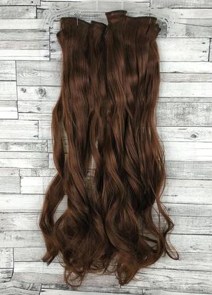 1383 волосы на заколках клипсах трессы набор 6 прядей коричневые №6 60см термо волнистые1 фото
