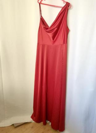 Макси платье красное атласное асимметричное shein curve plus 3xl батал длинное платье в пол с разрезом2 фото