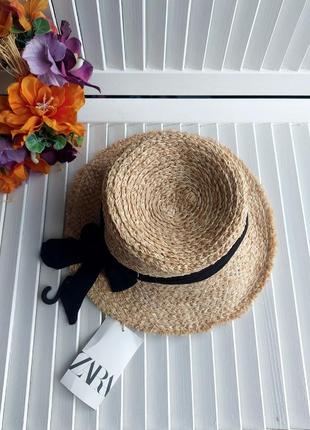 Соломенная шляпа панама  с черной лентой бант на девочку 10-14 лет zara2 фото