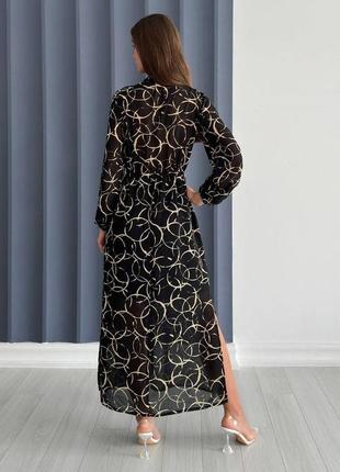 Платье женское закрытое миди шифоновое черное4 фото