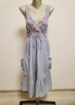 Шикарний брендовий легкий котоновий сарафан плаття на бретельках з вишивкою2 фото