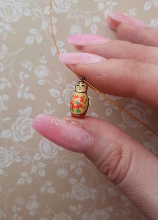 Кулон чокер миниатюр матрёшка ожерел hand made подвеска дерев бидутер украшен