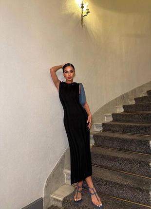 Черное трикотажное миди платье из навипрозрачной ткани xs s m l 42 44 вечернее платье меди