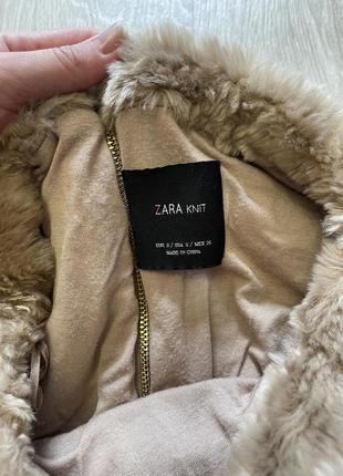 Меховая шубка кофта zara размер s светло коричневая с карманами и молнией на спинке2 фото