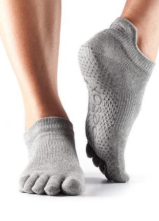 Носки для йоги toesox full toe low rise grip heather grey m (39-42.5)