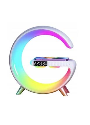 Колонка bluetooth беспроводная портативная зарядка 10 вт лампа настольная и часы rgb led 3 в 1 в стиле big g