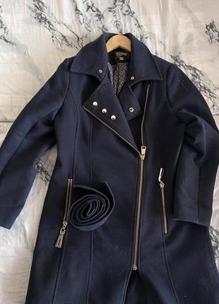 Пальто стильное темно-синего цвета3 фото