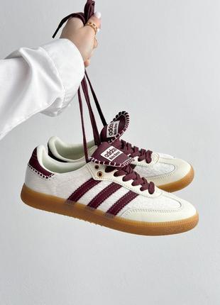 Трендові жіночі кросівки adidas samba x wales bonner pony tonal cream white білі