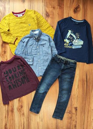Пакет одежды на мальчика 5-6 лет джинсы рубашка лонгсливы свитер1 фото