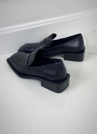 Кожаные женские туфли лоферы с квадратным мысом натуральная кожа5 фото