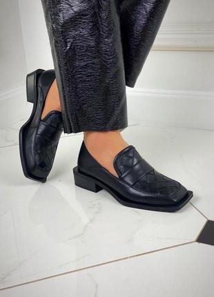 Кожаные женские туфли лоферы с квадратным мысом натуральная кожа2 фото