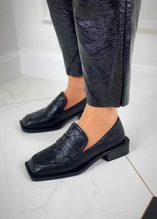 Кожаные женские туфли лоферы с квадратным мысом натуральная кожа3 фото