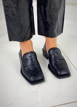 Кожаные женские туфли лоферы с квадратным мысом натуральная кожа4 фото
