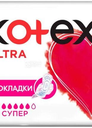 Kotex, ultra dry super, 8 шт., гигиенические прокладки, 5 капель