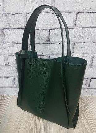 Кожаная сумка-шоппер "дольче" натуральная кожа тёмно-зелёный под рептилию.8 фото