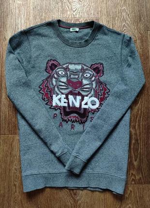 Оригінальний сірий чоловічий світшот худі футболка kenzo paris розмір s