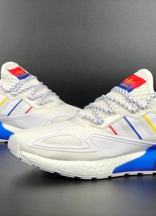 Чоловічі кросівки  adidas zx 2k boost 2.0  білі з синім\ червоні3 фото