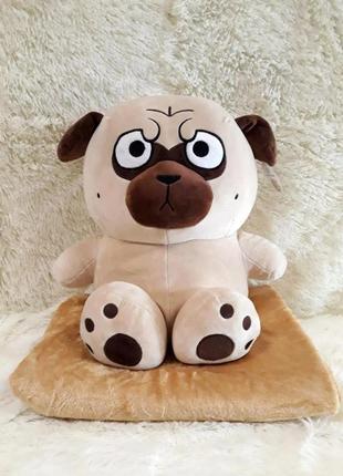Мягкая игрушка с пледом собака мопс (игрушка+подушка+плед)