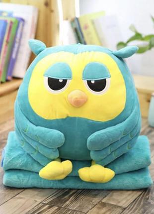 М'яка іграшка з пледом сова (іграшка + подушка + плед) мікрофі