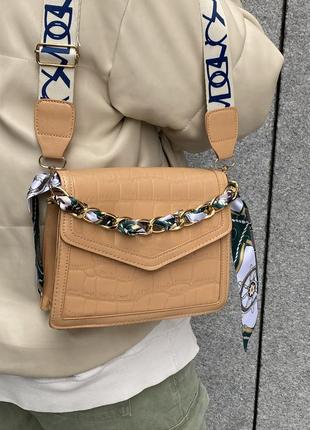 Женская сумочка кросс-боди в стиле рептилии на регулируемом широком ремешке, одно отделение