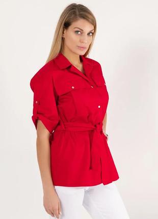 Медична жіноча куртка з поясом джерсі червона