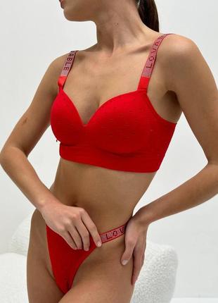 Комплект нижнего женского белья, красный бюстгальтер пуш-ап и трусики3 фото