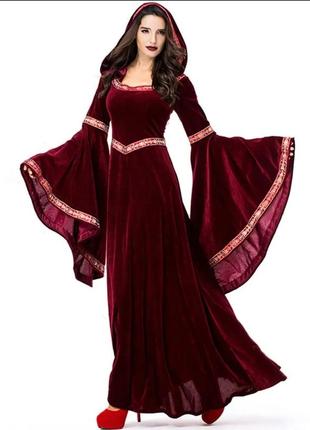 Середньовічна сукня, волшебница, готичне платье, платье вампира, з капюшоном3 фото
